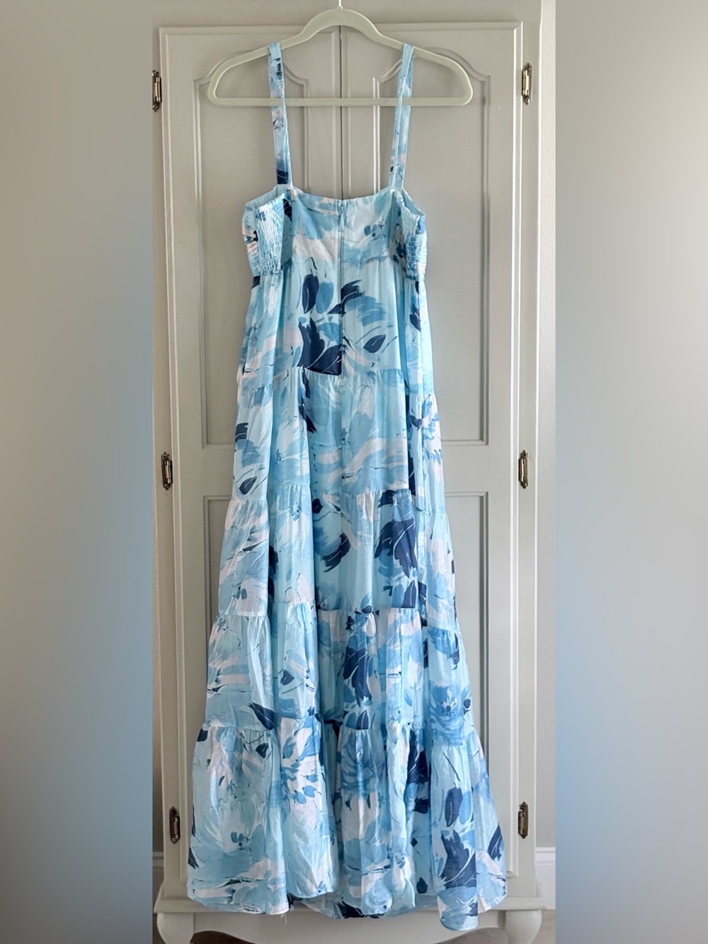 Abercrombie & Fitch Blue Floral Tiered Ruched Empire Waisted Maxi Dress Size M - Picture 8 of 13